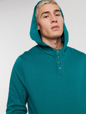 Asos Design Organic Oversized Hoodie In Green With Silver Poppers
