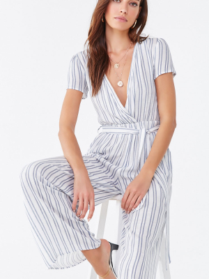 Striped Surplice Jumpsuit