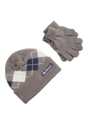 Kids' Argyle Knit Hat & Gloves Set - Grey