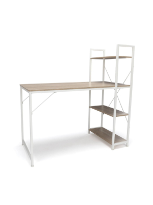 4 Shelf With Combination Desk Unit White/natural - Ofm