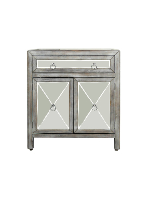 2 Door Single Drawer Mirrored Cabinet Weathered Driftwood Gray - Stylecraft