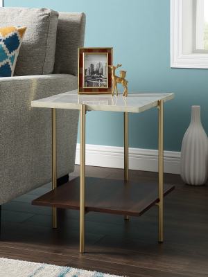 20" Dual Shelf Glam Square Side Cocktail Table Faux Marble/gold - Saracina Home