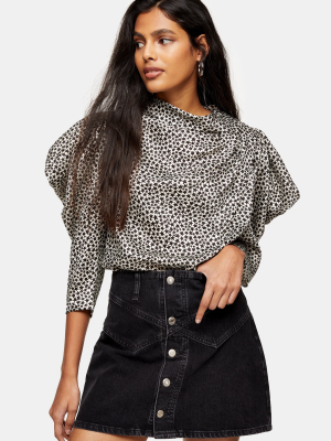 Black And White Star Print Cowl Neck Blouse