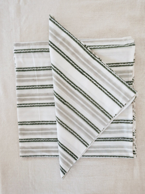 Napkins In Grey Striped Cotton - Set Of Four
