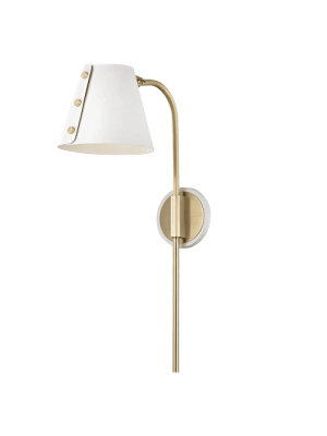 Meta 1 Light Wall Sconce With Plug - Aged Brass/white