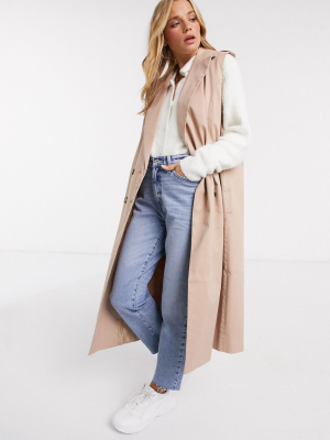 Asos Design Sleeveless Trench Coat In Stone