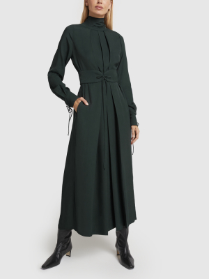 Mock-neck Pleated Midi Dress