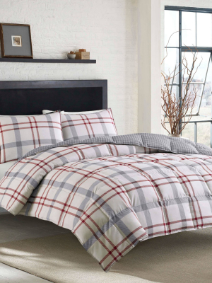 Portage Bay Plaid Comforter And Sham Set Silver - Eddie Bauer®