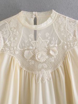 'jasmin' Lace Pleated Crochet Blouse