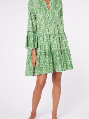 Pleated Floral-print Cotton Mini Dress