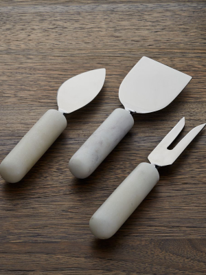 Set Of 3 Marble Handle Cheese Knives