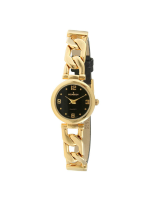 Women's Peugeot Half Leather Gold-tone Link Dial Watch