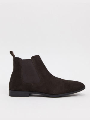 Asos Design Chelsea Boots In Brown Suede With Black Sole