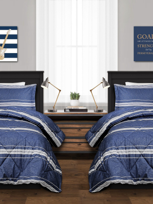 Stripe Marlton Comforter Set Navy - Lush Décor