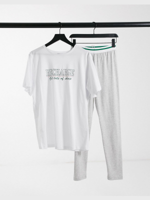 Asos Design Recharge Oversized Tee & Legging Set In White & Gray