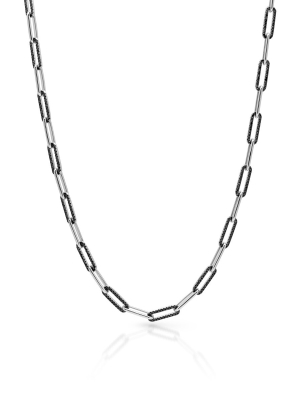 14kt White Gold Black Diamond Paper Clip Link Necklace