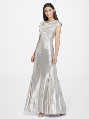 Metallic Foil Ruched Gown