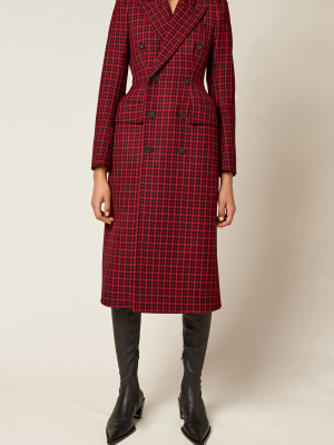 Houndstooth Double-breasted Wool Coat