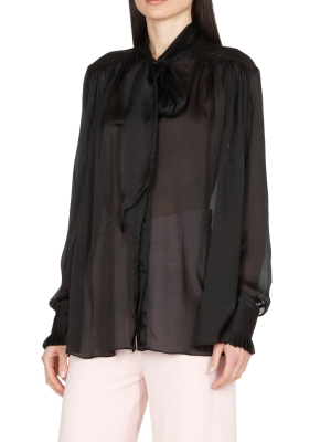 Alexandre Vauthier Pussy-bow Long-sleeve Blouse