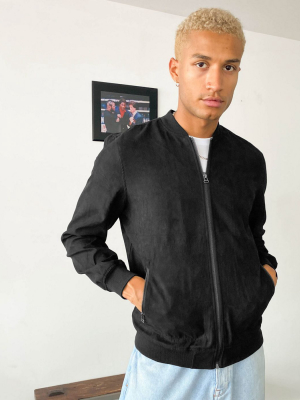 Pull&bear Faux Suede Bomber In Black