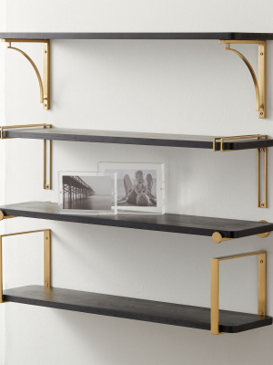 Riggs 36" Black Shelf With Brass Brackets