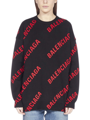 Balenciaga Allover Logo Knit Sweater