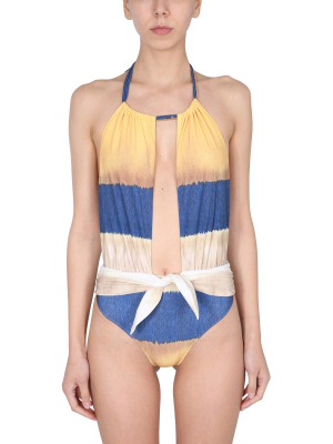 Alberta Ferretti Tie Dye Print Halterneck Swimsuit