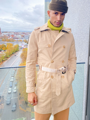 Mauvais Trench Coat With Logo On Waist Belt In Beige