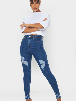 Prettylittlething Mid Blue Wash Distressed Hem...