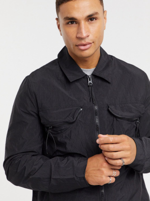 Asos Design Quilted Jacket With Chest Pocket In Black