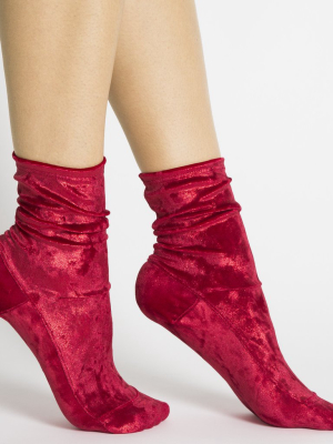 Darner Red Crushed Velvet Socks