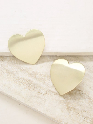 Flat Heart Statement 18k Gold Plated Stud Earrings