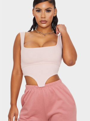 Nude Rib Dip Hem Sleeveless Crop Top