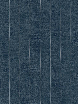 Elemental Stripe Wallpaper In Deep Blue And Silver By York Wallcoverings