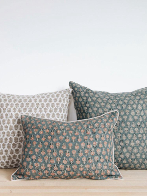 Linen Hand Block-printed Pillow Cover Set No. 0272