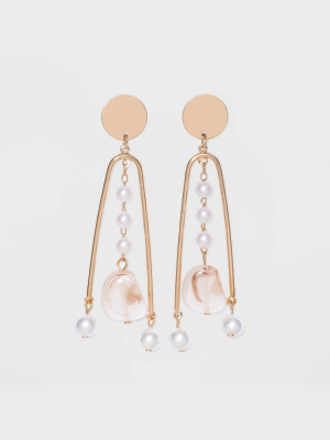 Simulated Pearl U Shaped Bar Drop Earrings - A New Day™ Gold