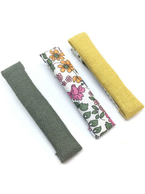 Olive, Fall Floral And Golden Fabric Hair Clip Set