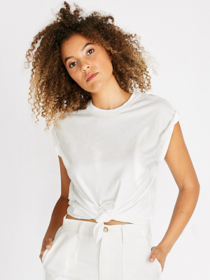 Gemma Organic Cotton Tie Front Tee - Cloud White