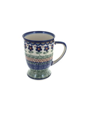 Blue Rose Polish Pottery Aztec Flower Pedestal Coffee Mug