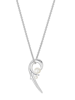 Hooked Pearl Pendant - Silver