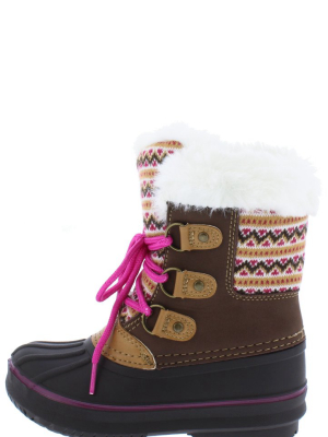 Value84k Brown Faux Fur Lace Up Kids Snow Boot