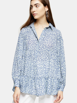 Blue Animal Print Tiered Shirt