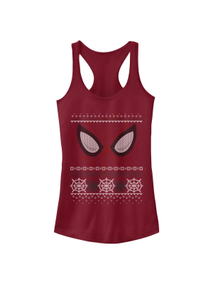 Junior's Marvel Ugly Christmas Spider-man Mask Racerback Tank Top