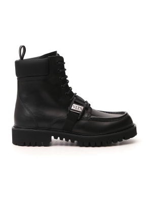 Valentino Vltn Buckled Combat Boots