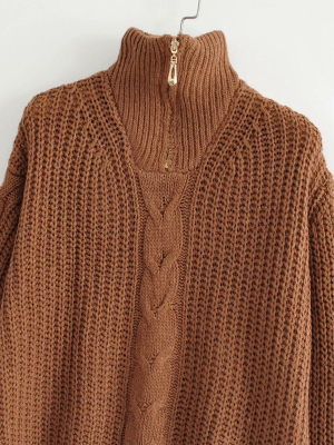 'mia' Zip Collar Cable Knit Sweater (2 Colors)