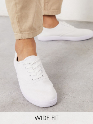 Asos Design Wide Fit Oxford Plimsolls In White Canvas