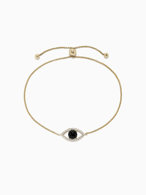 Effy Novelty 14k Yellow Gold Onyx And Diamond Evil Eye Bracelet, 1.36 Tcw