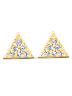 Pompeii3 14k Yellow Gold Triangle Pave .12ct Diamond Delicate Studs Womens Earrings