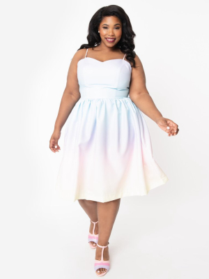 Magnolia Place Plus Size 1950s Pastel Rainbow Ombre Ray Swing Dress