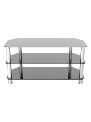 50" Tv Stand With Glass Shelves - Silver/black
